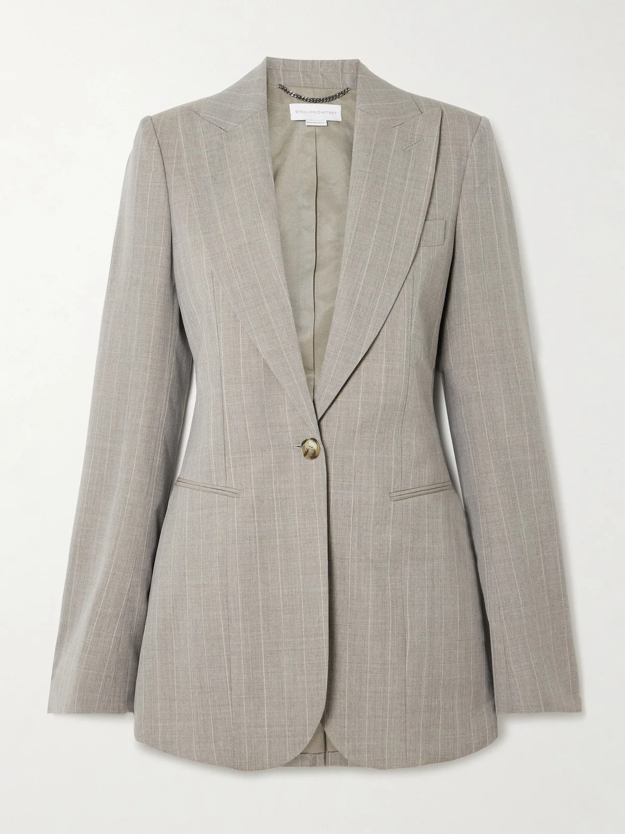 Pinstriped Wool Blazer - 1