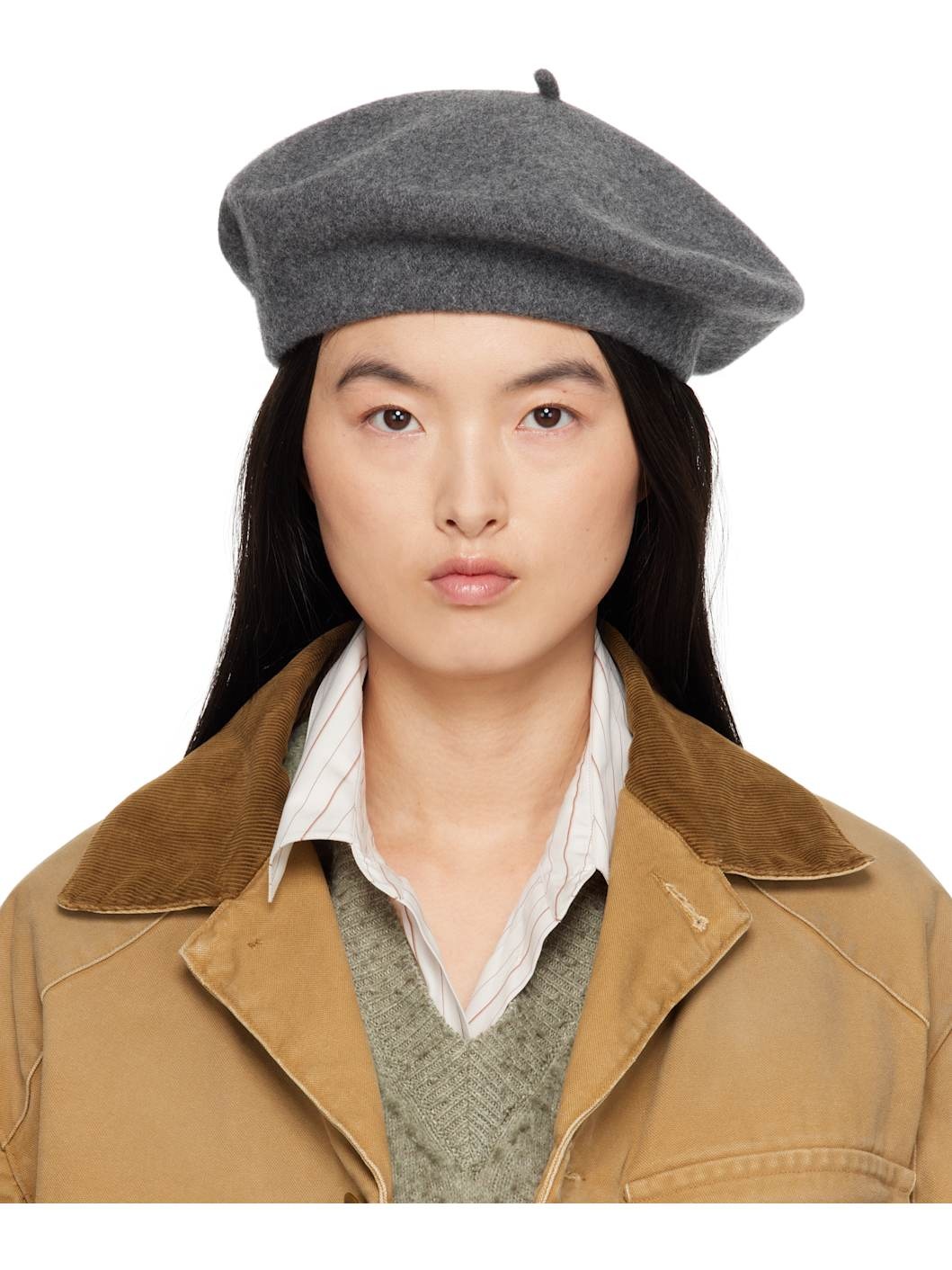 Gray Heavy Wool Beret - 1