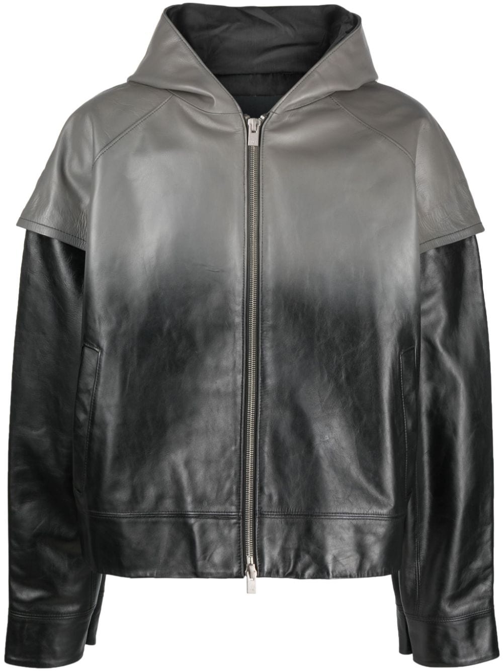 gradient-effect hooded lather jacket - 1