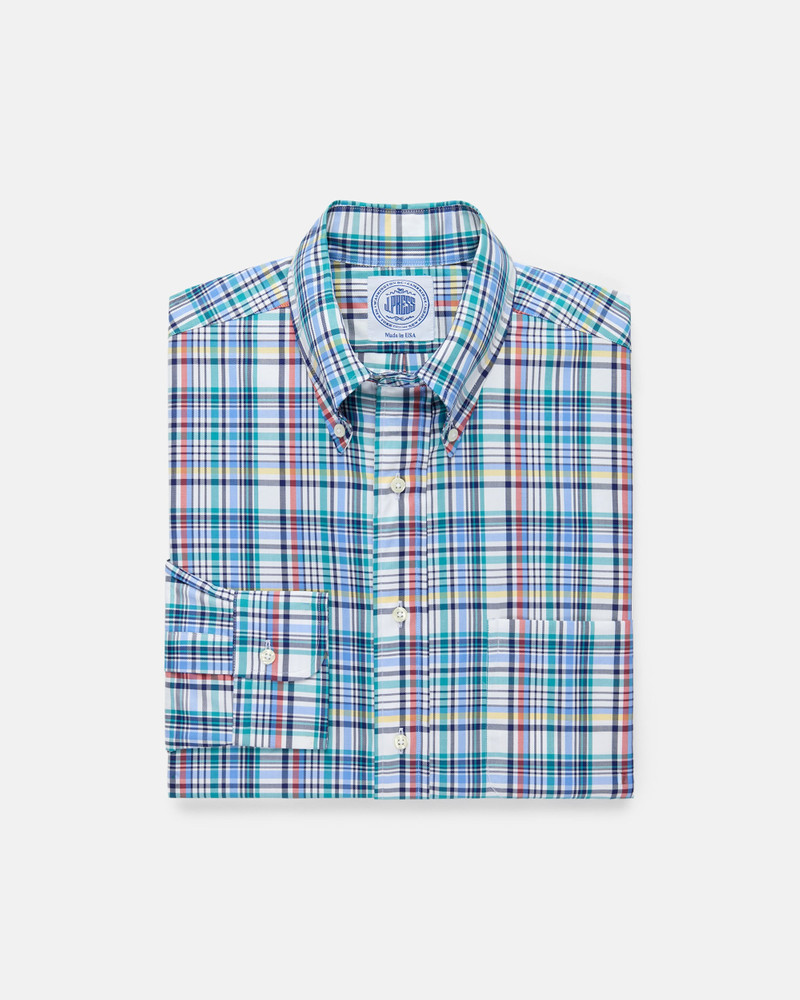MADE-IN-USA BLUE & RED PLAID BUTTON DOWN SPORT SHIRT - CLASSIC FIT 1