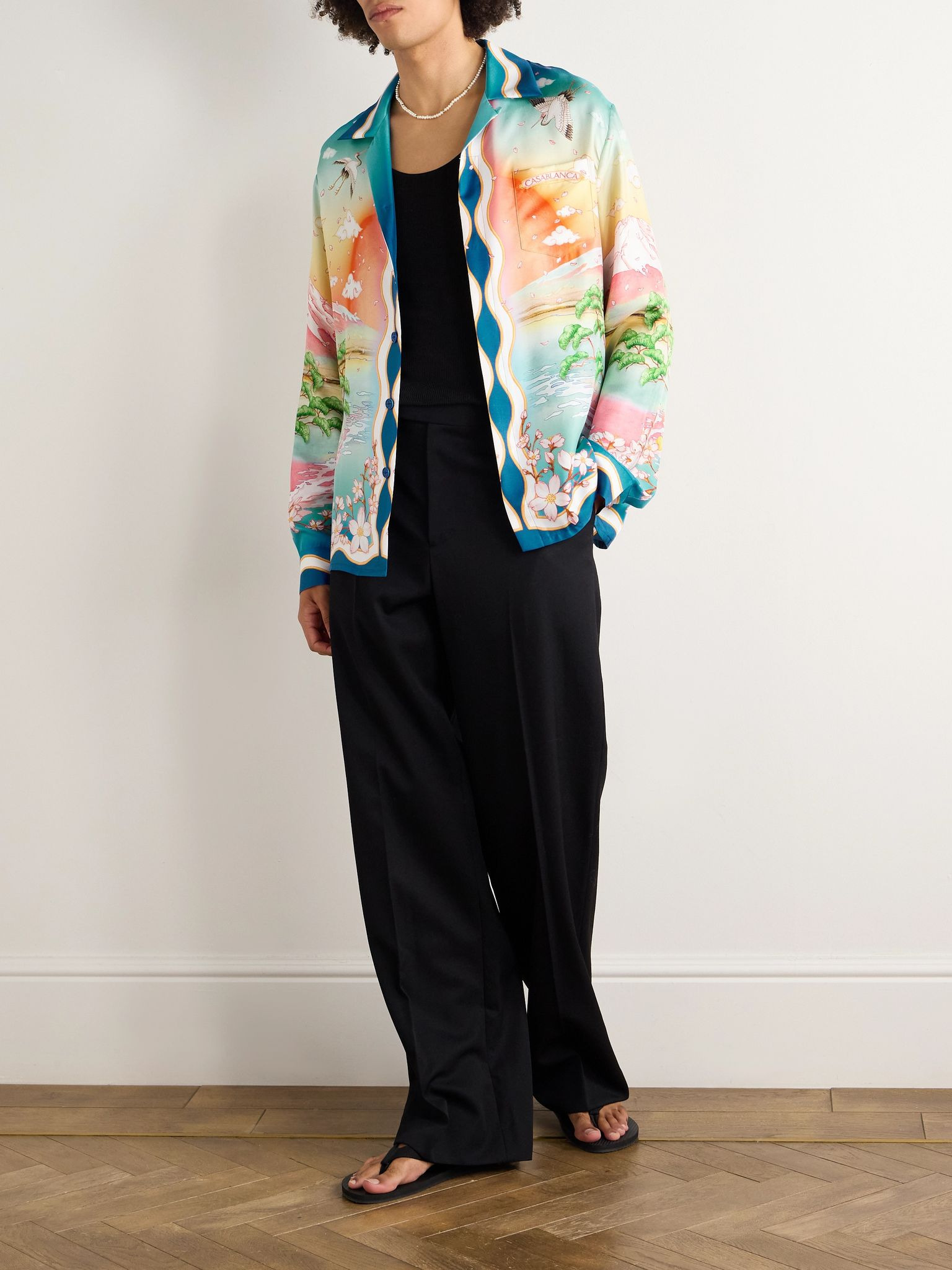 Tennis Club Convertible-Collar Printed Silk-Twill Shirt Multi - 2