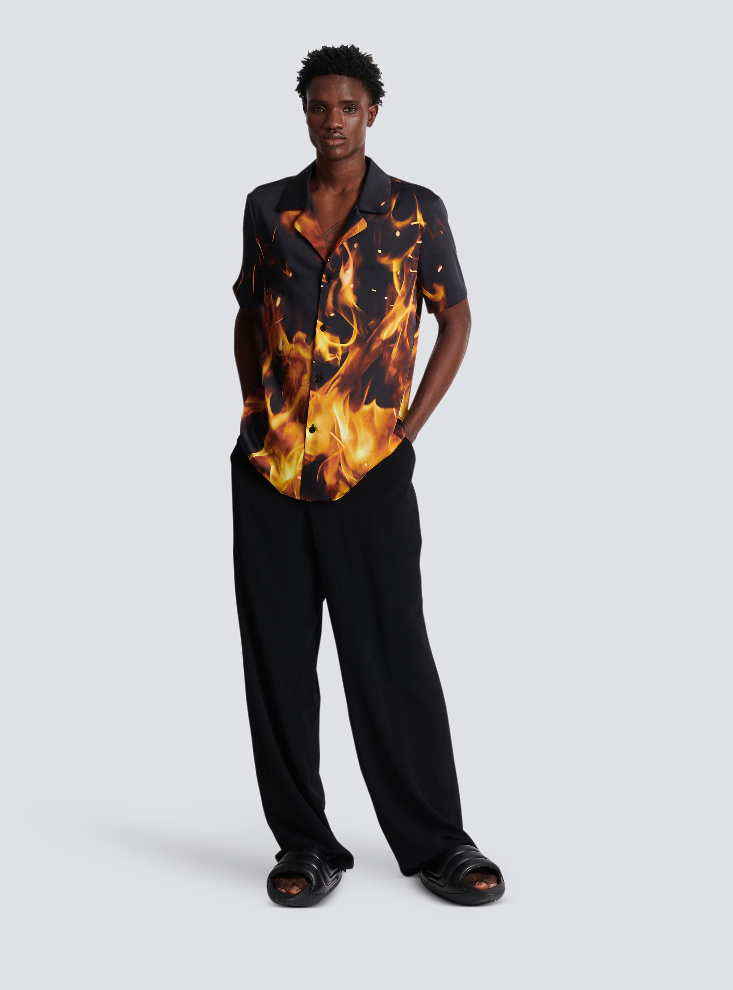 Fire print pyjama-style shirt - 2