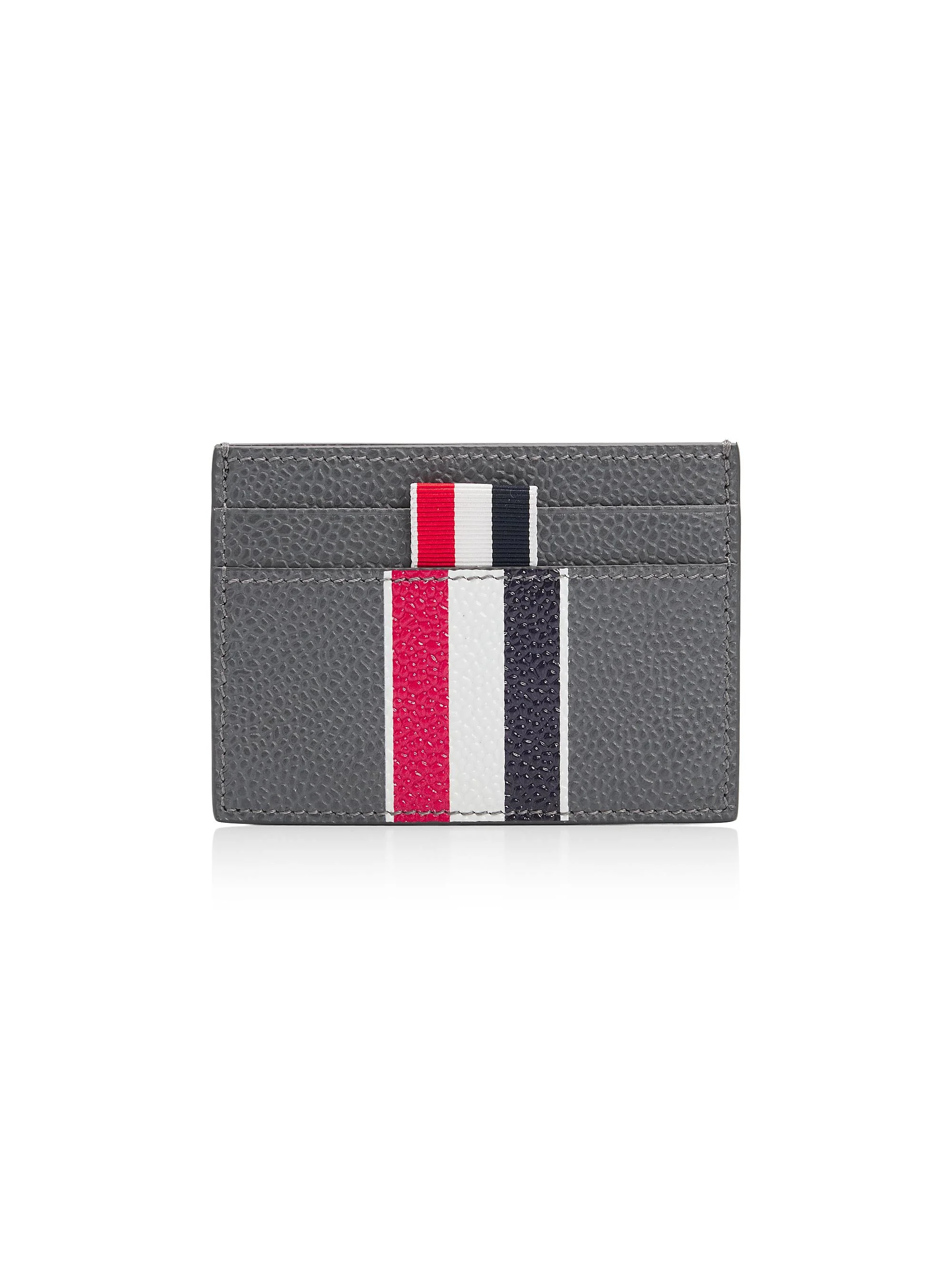 Men's Double-Sided Tricolor-Striped Leather Card Case - Dark Grey - 1