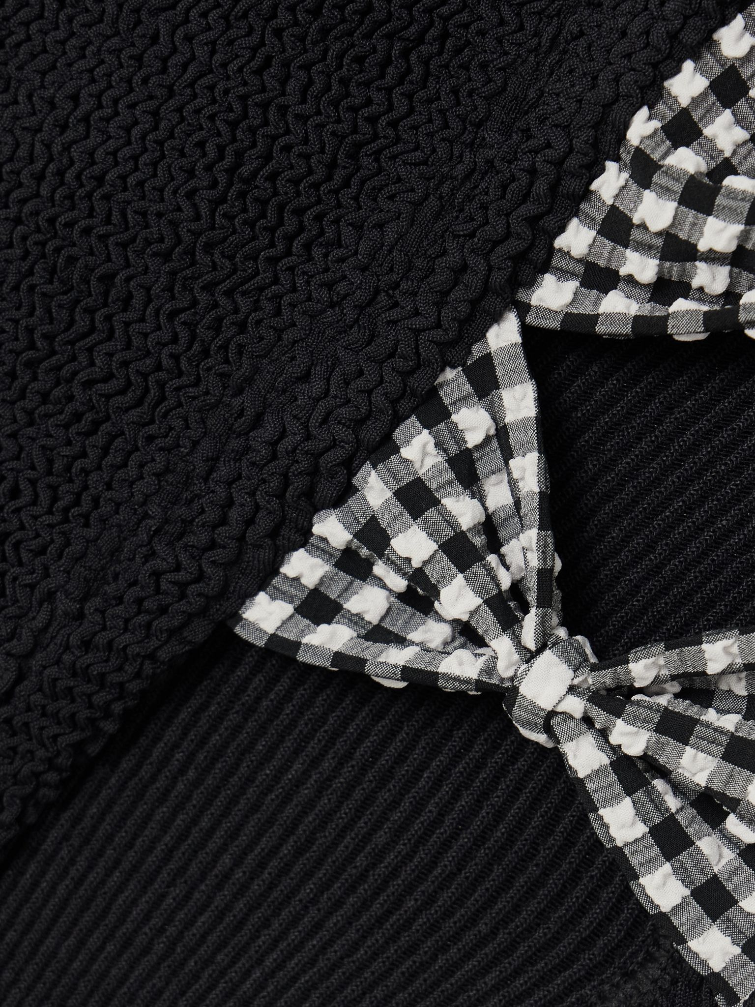 Tiffany cutout gingham-trimmed seersucker swimsuit Black - 4