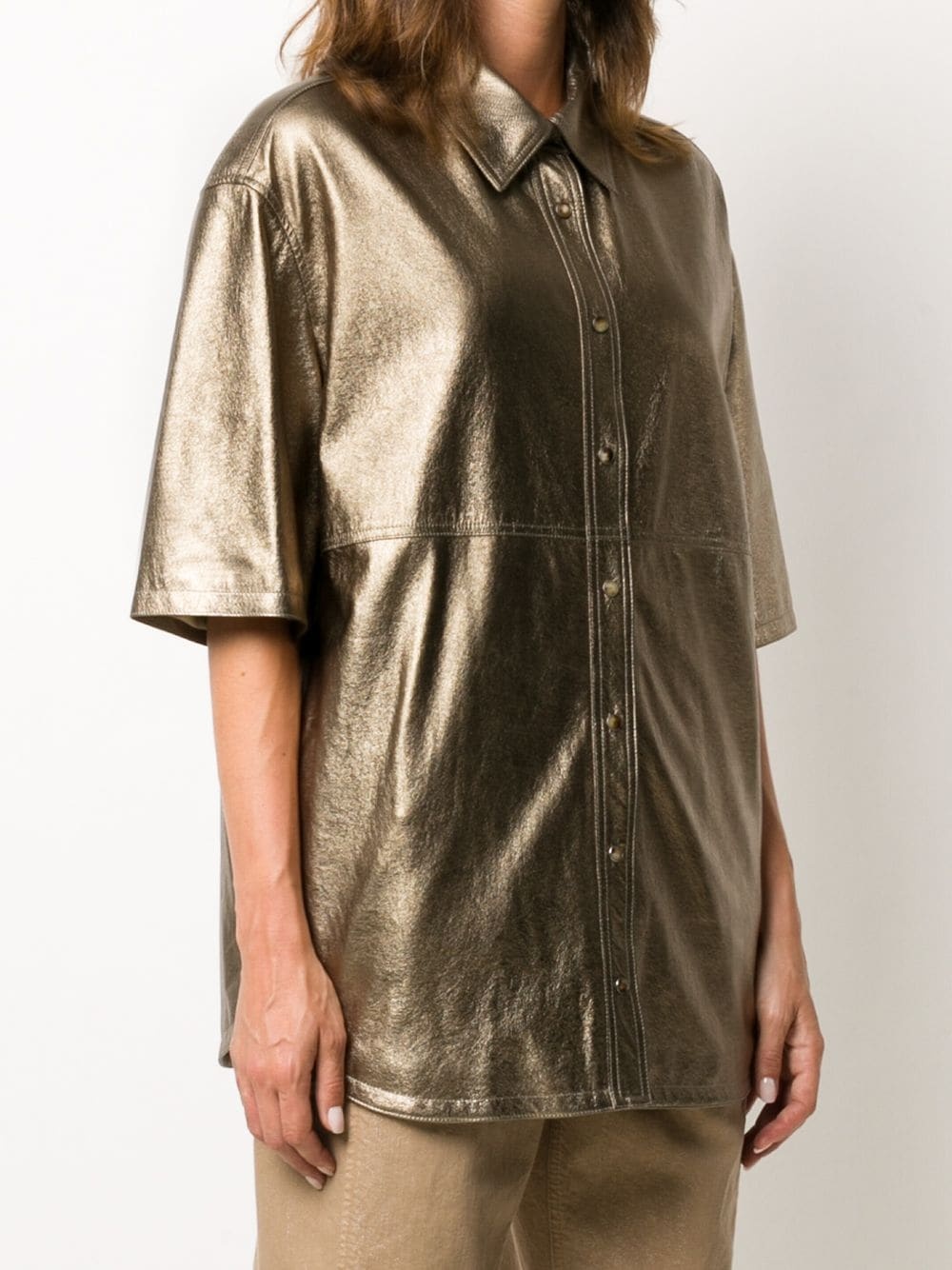 metallic sheen leather shirt - 3