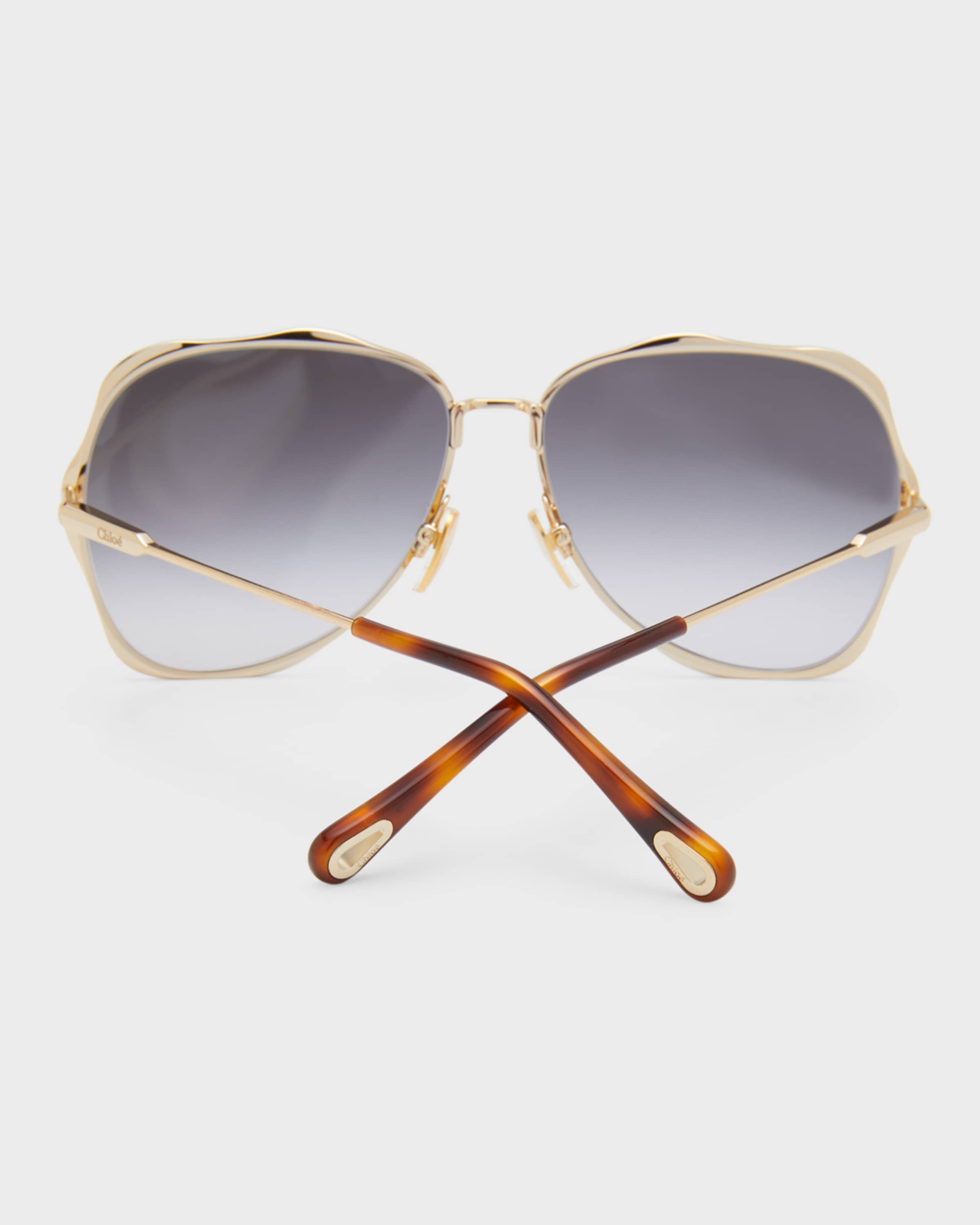 Golden Tortoiseshell Metal Aviator Sunglasses - 4