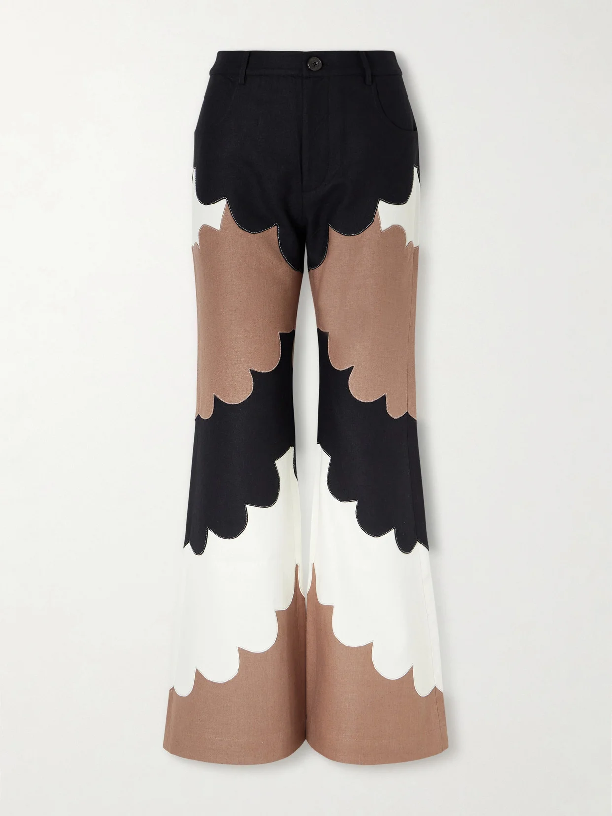 Bunny Cedar Patchworked Silk Flared Pants - 1