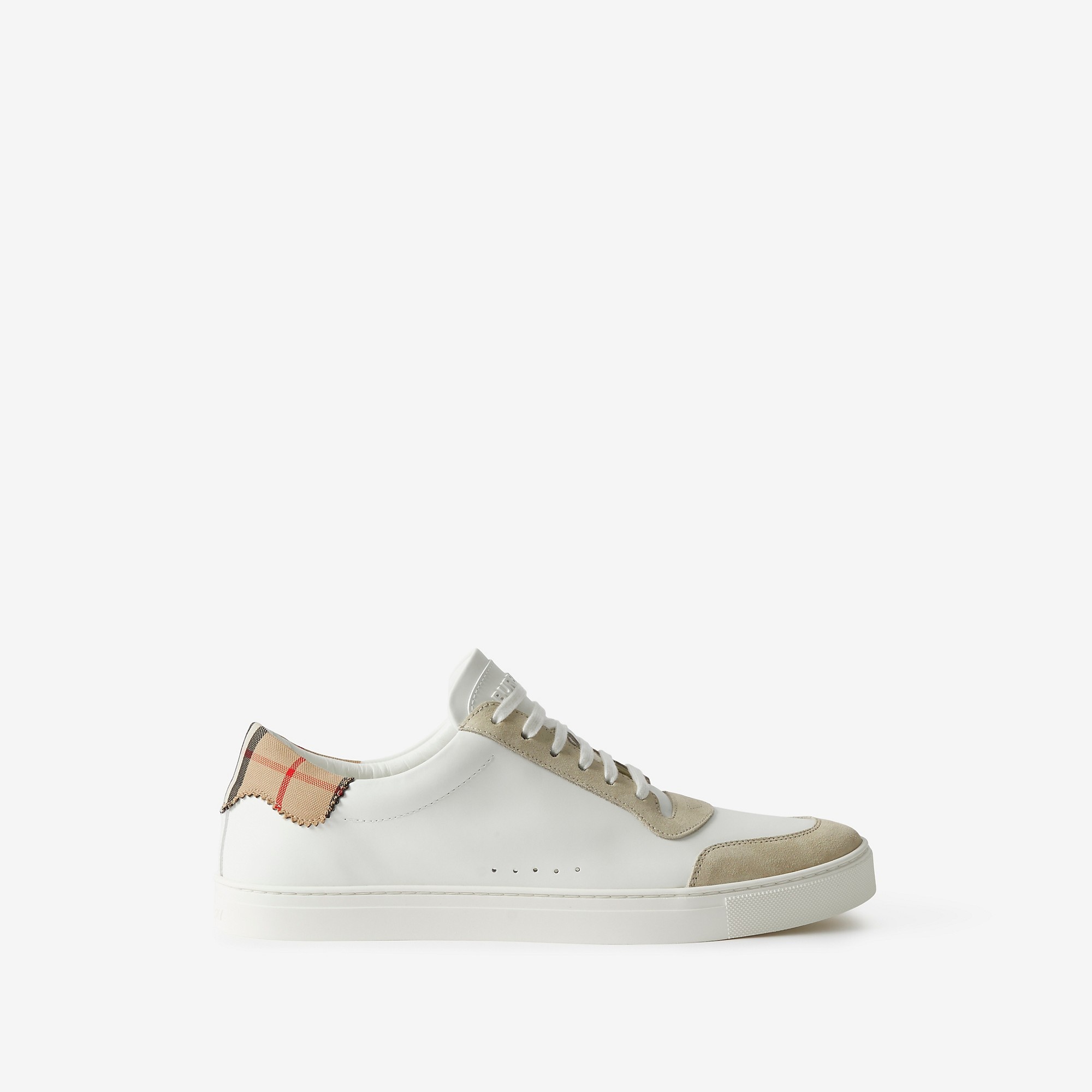 Leather, Suede and Check Cotton Sneakers - 1