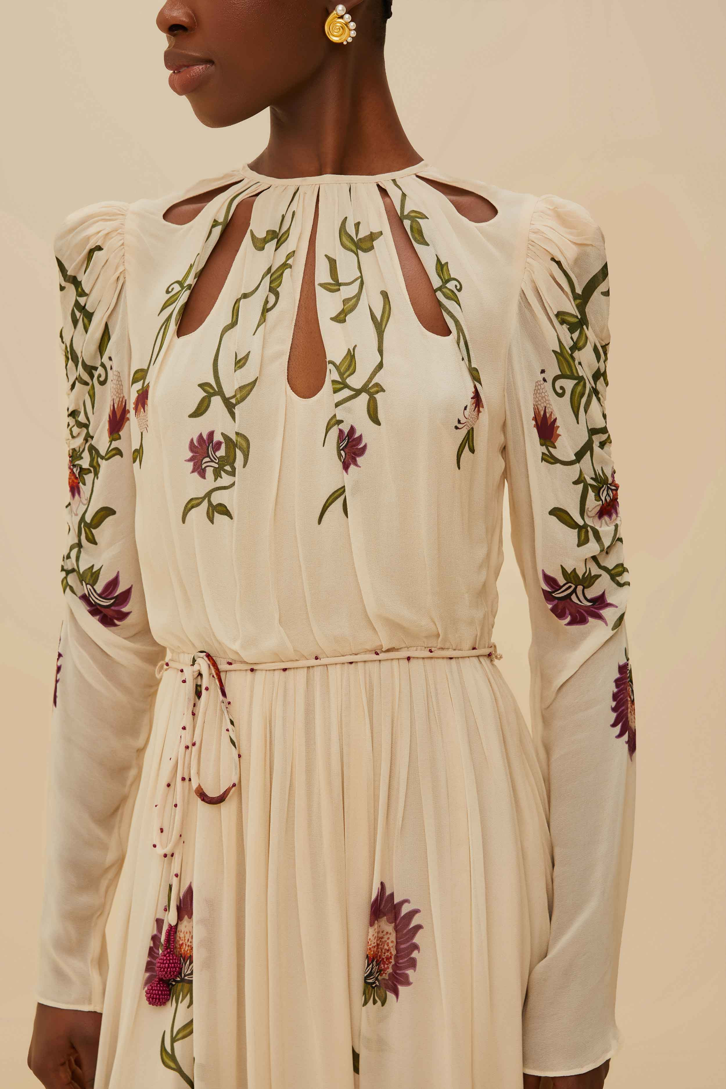 Multicolor Romantic Nature Long Sleeve Maxi Dress - 3