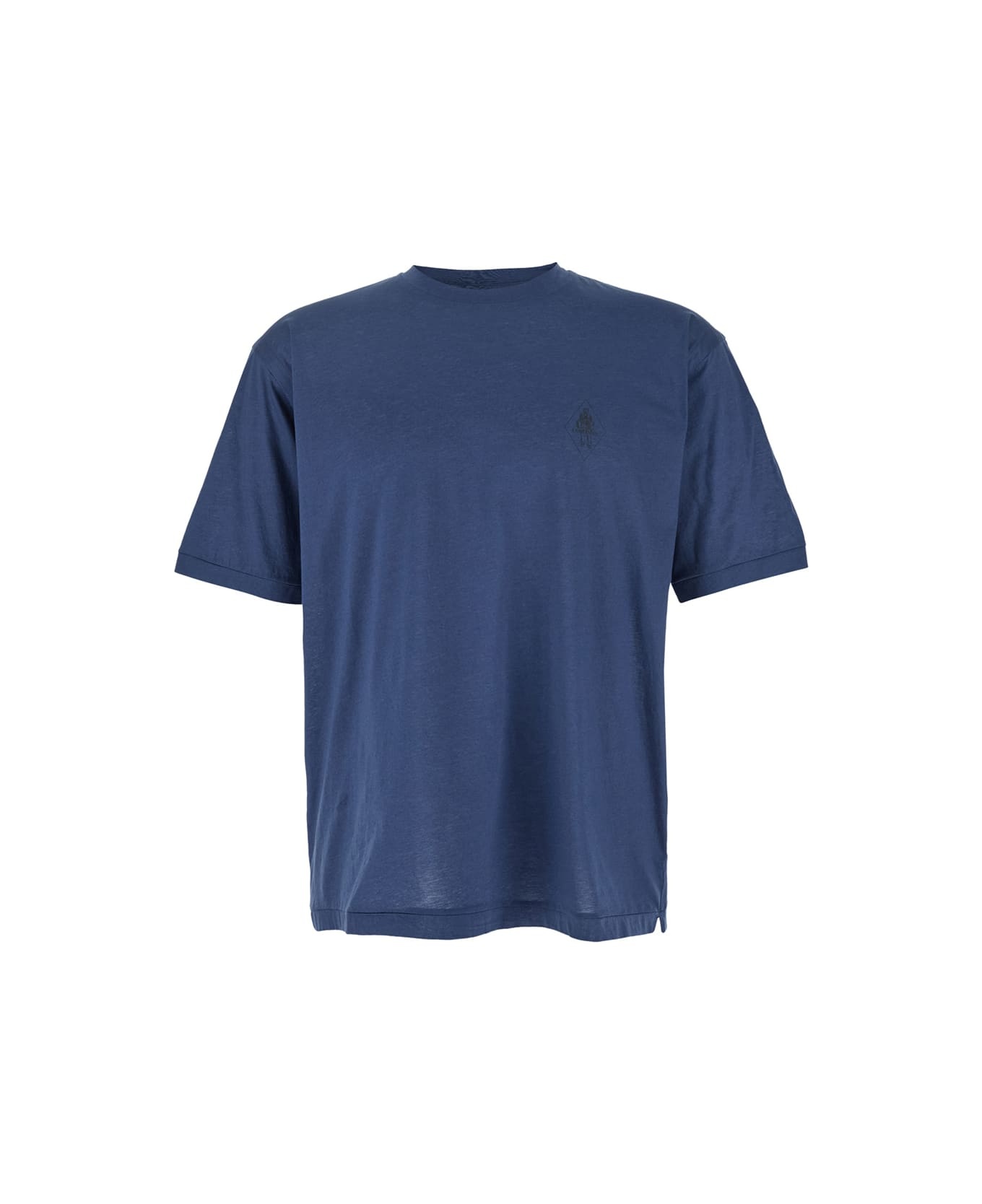 Blue Crewneck T-shirt With Logo Embroidery On The Front In Cotton Man - 1