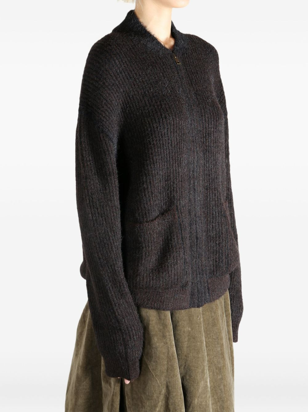 ribbed zip-front cardigan - 4
