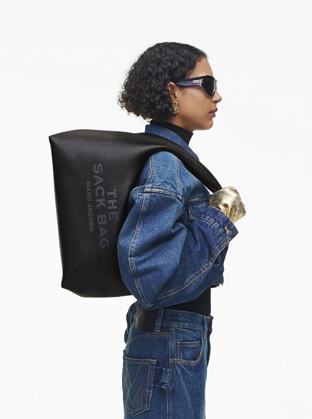 Marc Jacobs Women 'The Sack' Black Shoulder Bag With Embossed Logo In Hammered Leather Woman - 2