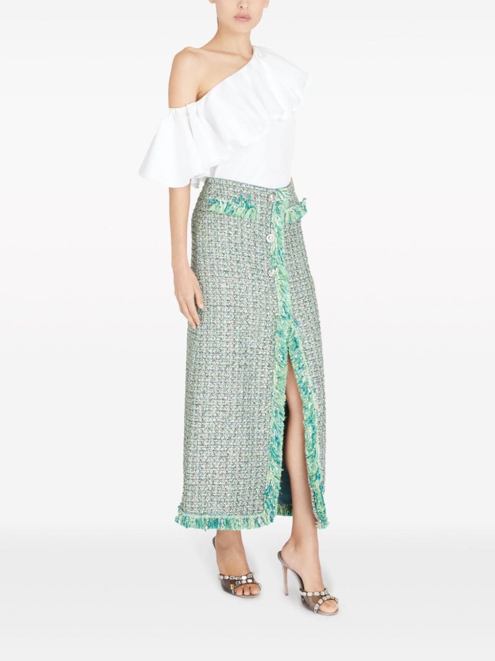 frayed-detail tweed skirt - 3