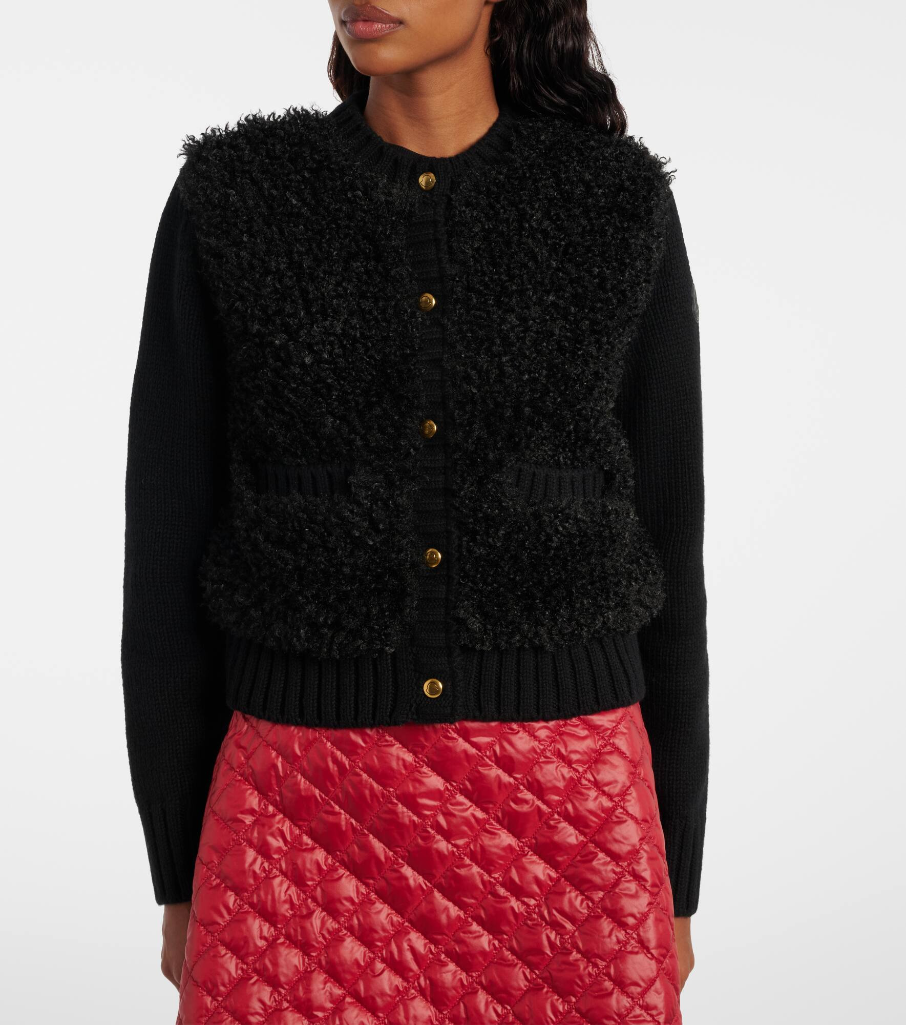 Down-paneled wool and teddy cardigan - 6