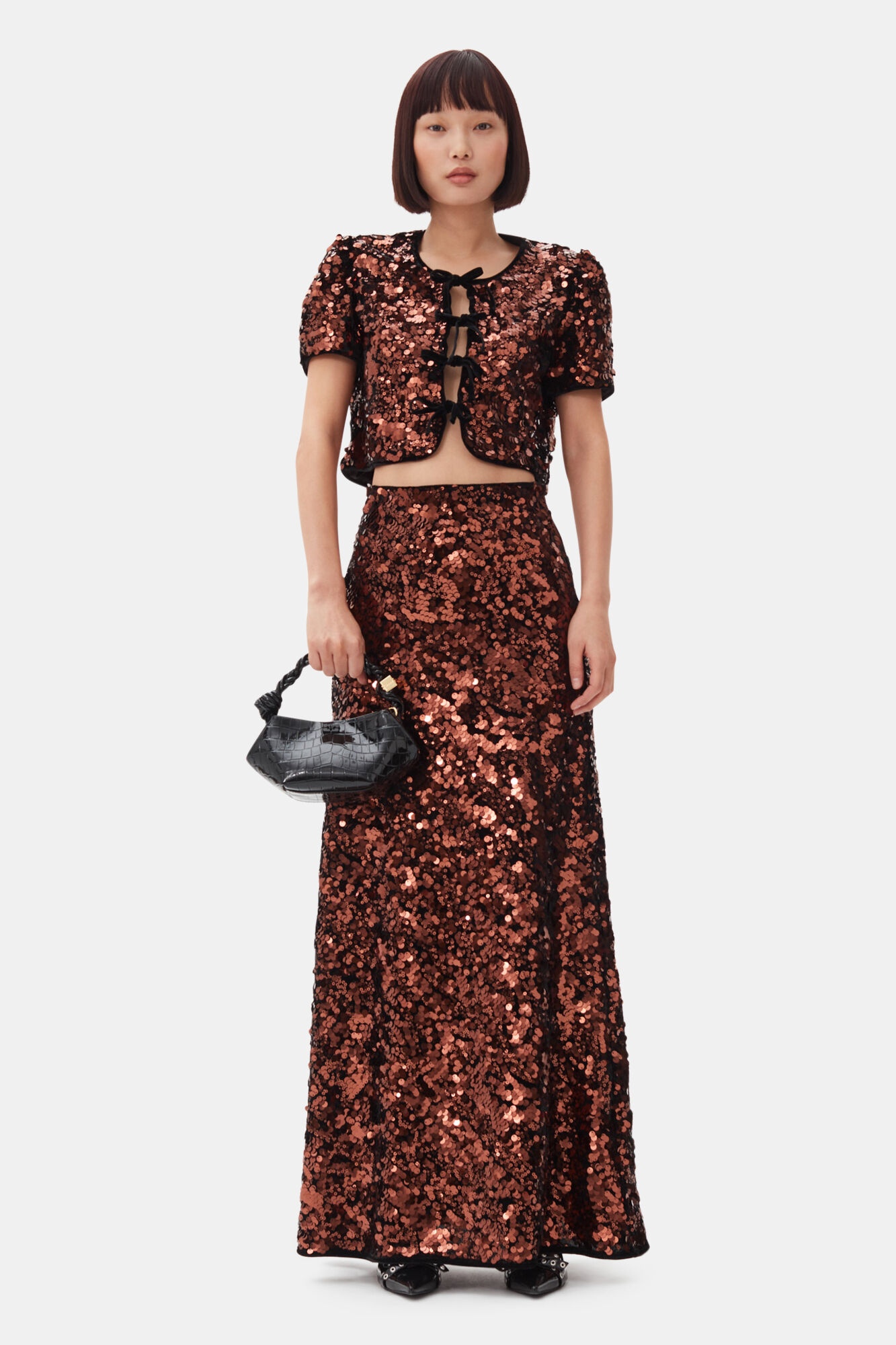 BROWN SEQUINS MAXI SKIRT - 2