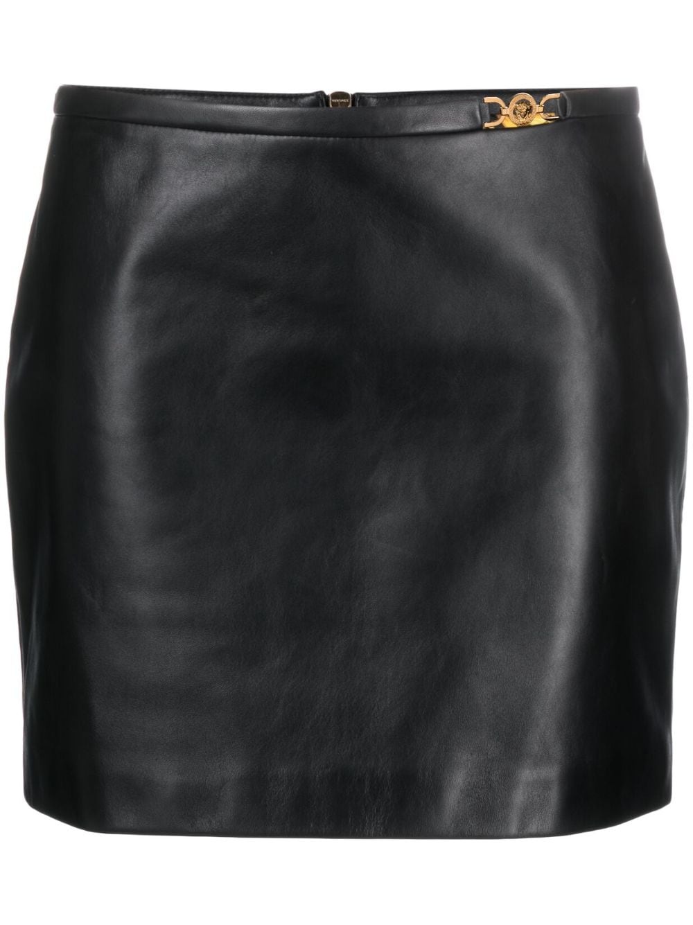 Medusa-embellished leather miniskirt - 1