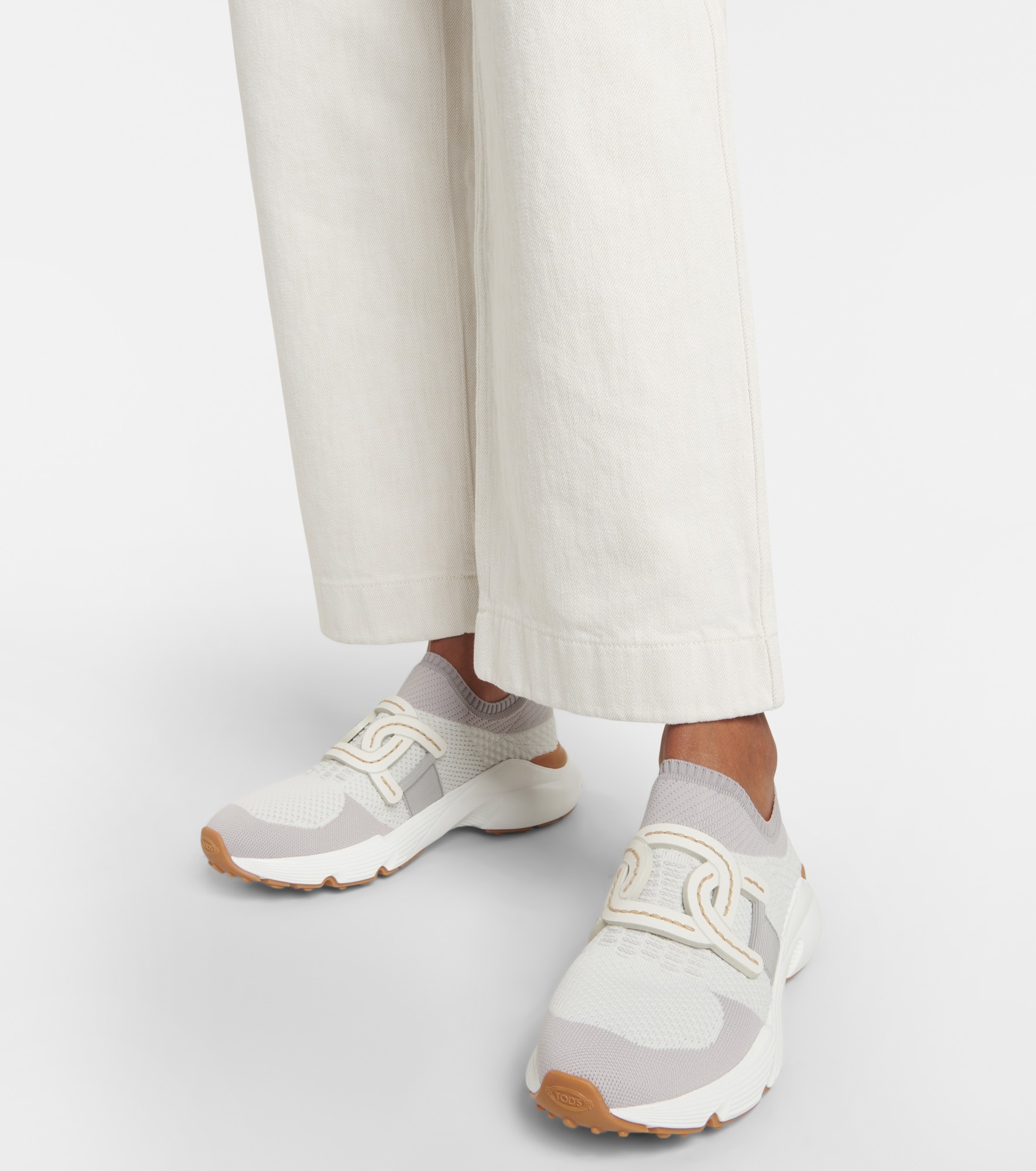 Leather-trimmed knit sneakers - 4