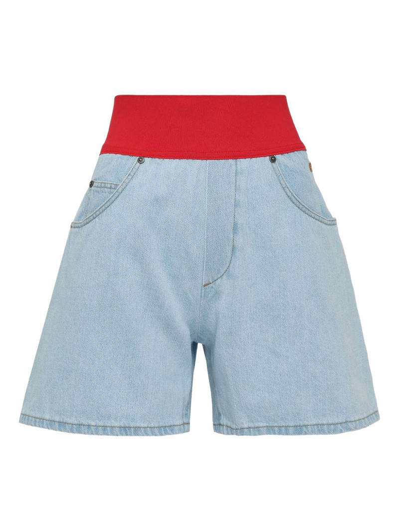 elastic-waist denim shorts - 1