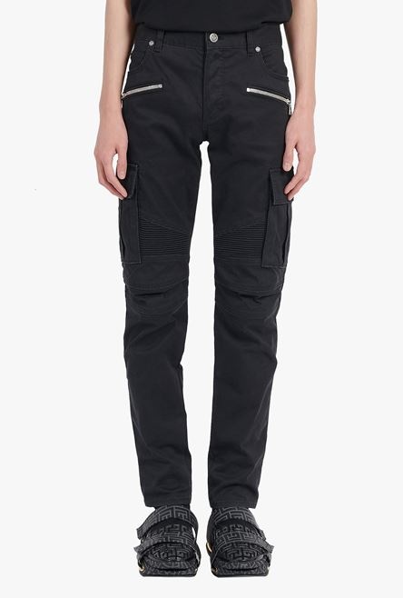 Faded black cotton cargo jeans with embossed Balmain logo - 5