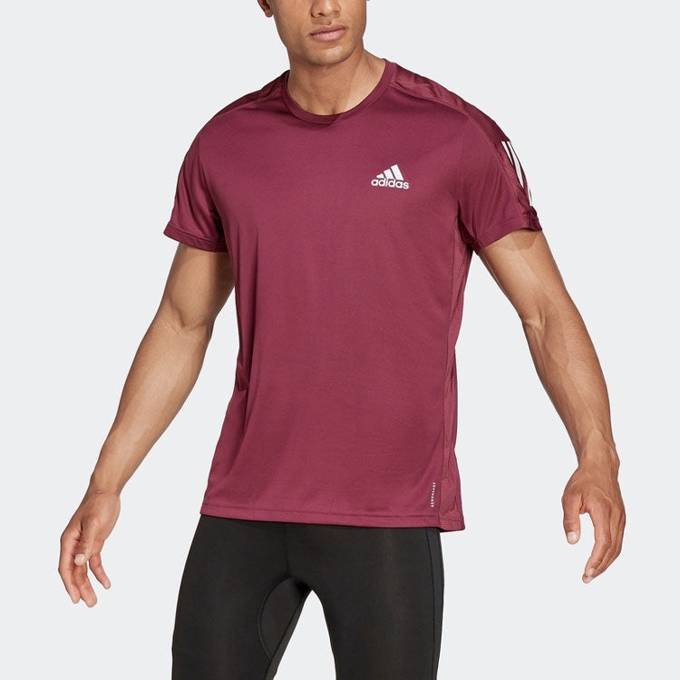 Men's adidas Gym Casual Round Neck Running Short Sleeve Deep Red T-Shirt H34496 - 2