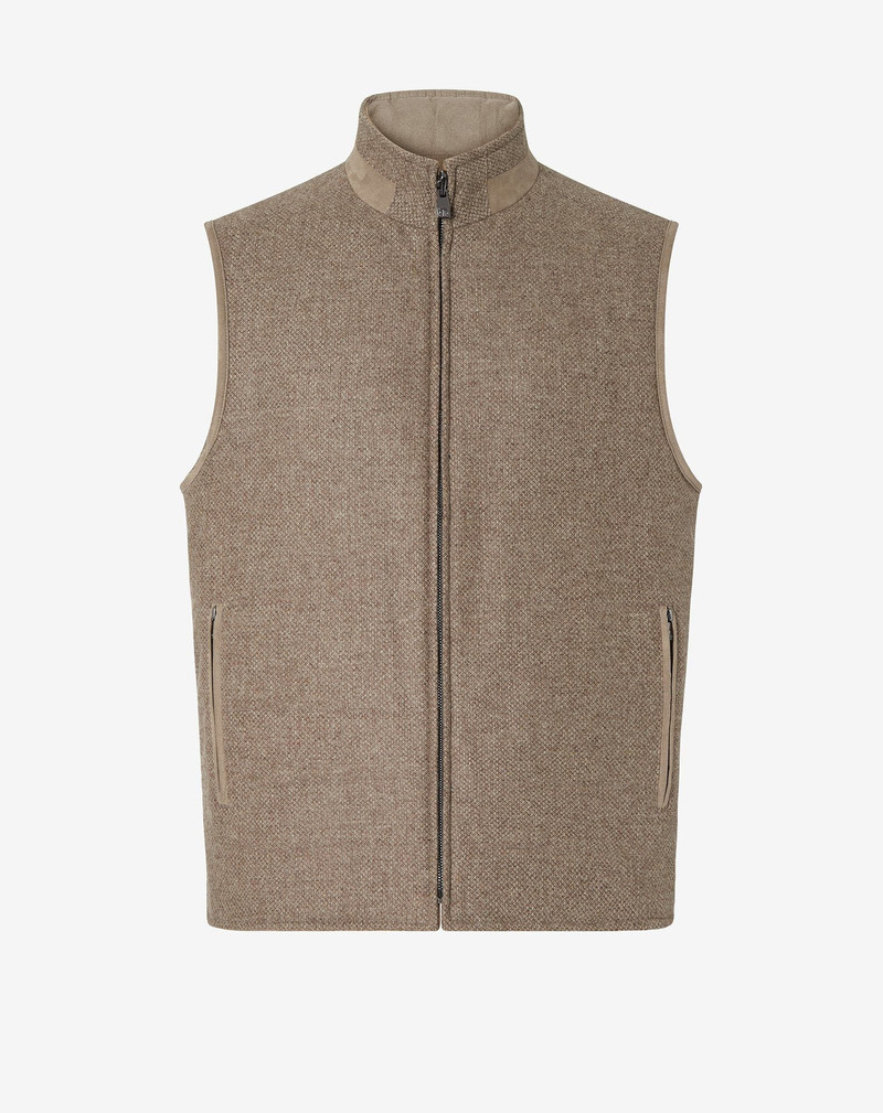 Brown micropatterned wool and cashmere waistcoat 1