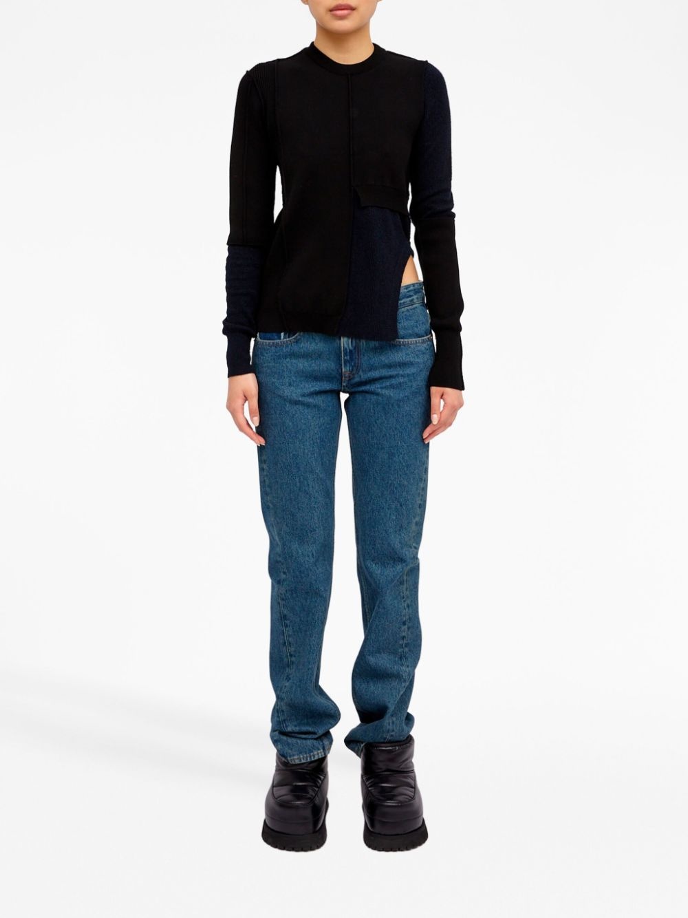 crew-neck deconstructed jumper - 2