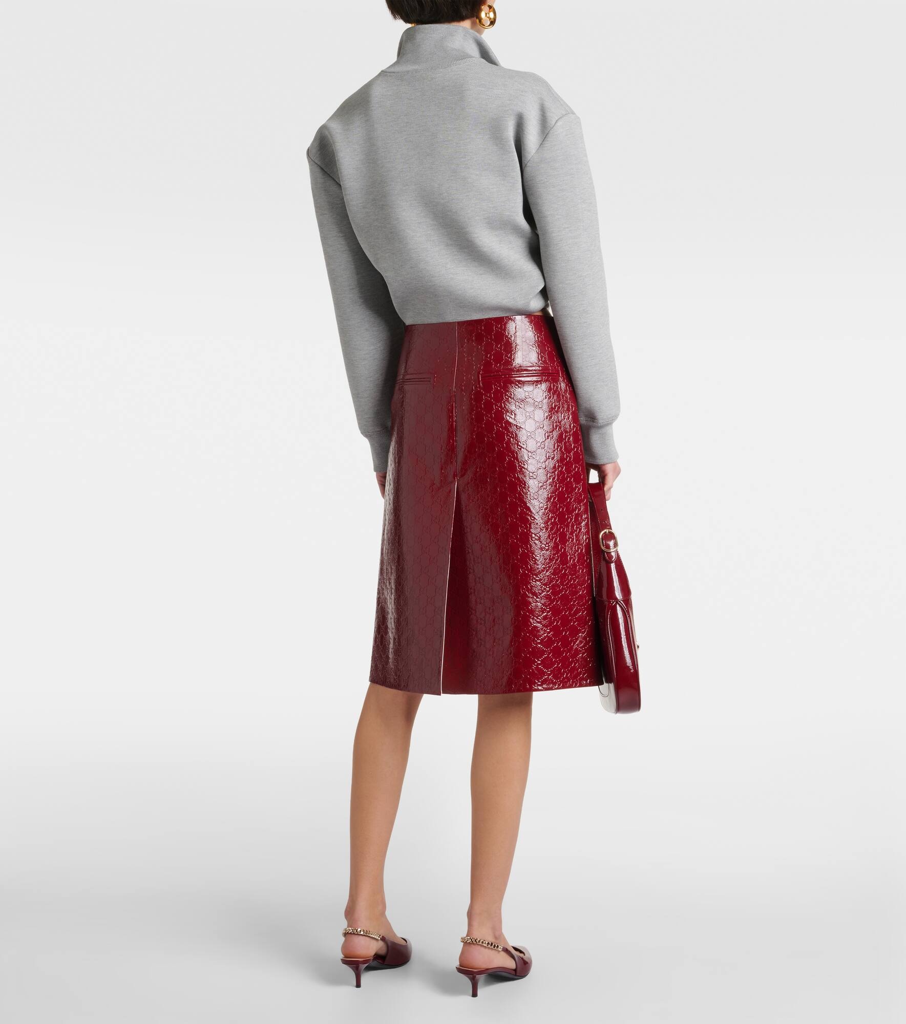 GG embossed leather midi skirt - 3