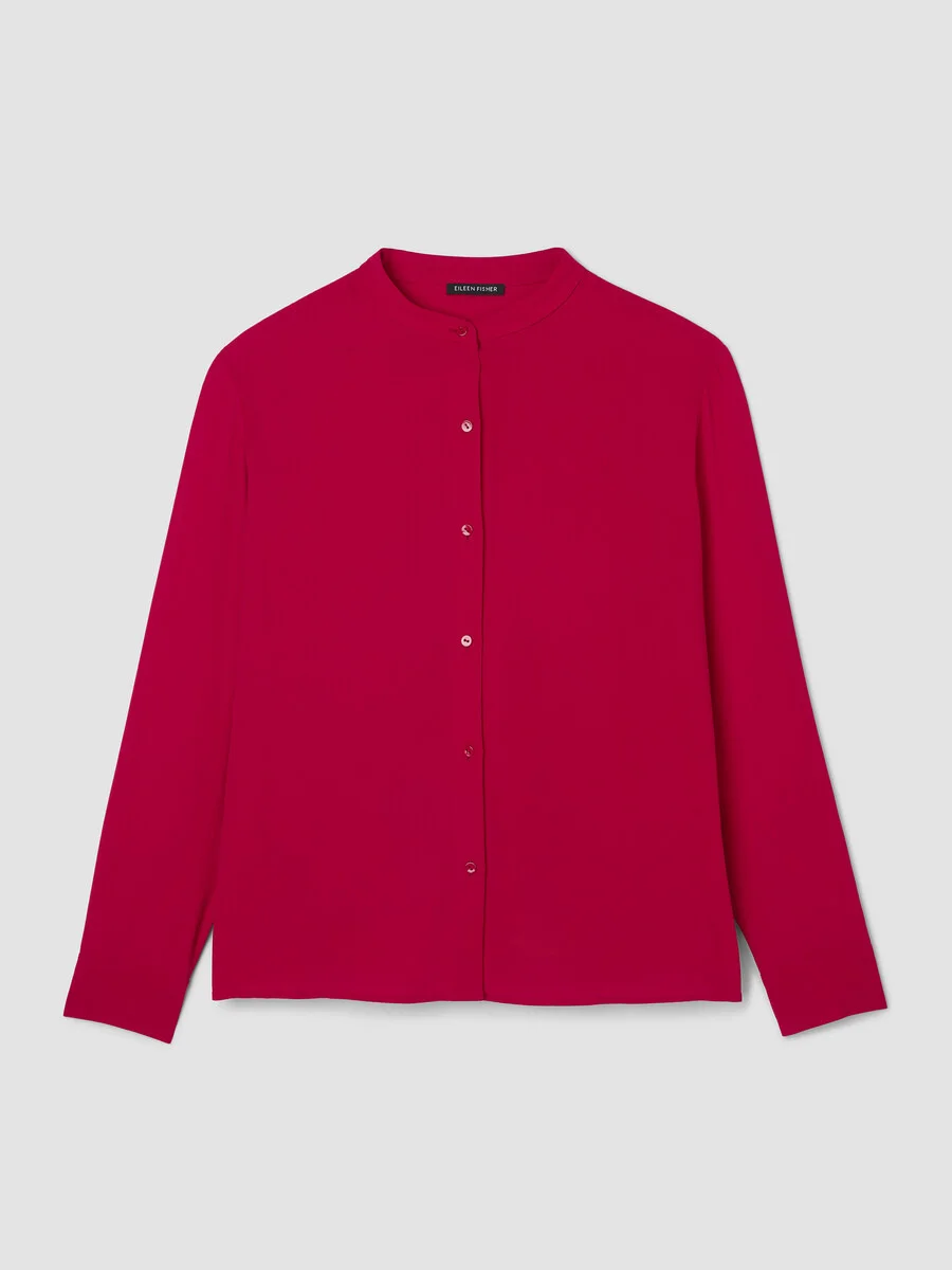 Silk Georgette Crepe Band Collar Top - 1