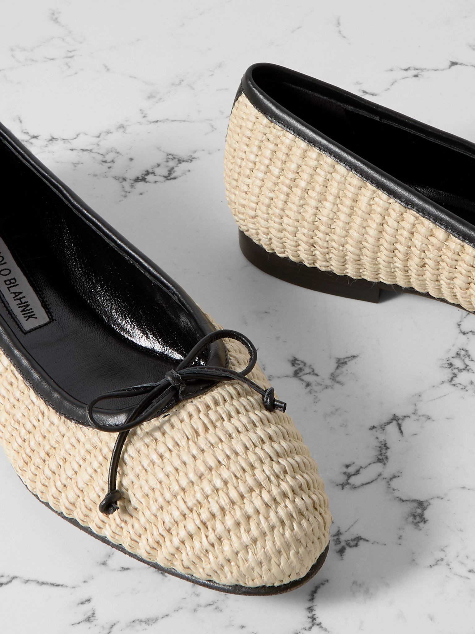 Veralli leather-trimmed raffia ballet flats Cream - 4