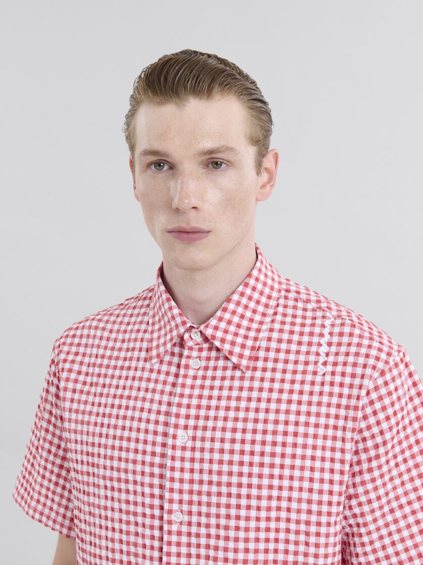 LIGHT BLUE AND WHITE SEERSUCKER CHECKED SHIRT - 4