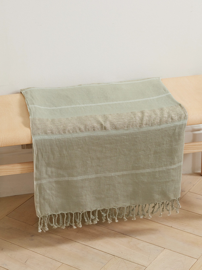 Brunello Cucinelli Fringed Striped Metallic Linen-blend Blanket outlook