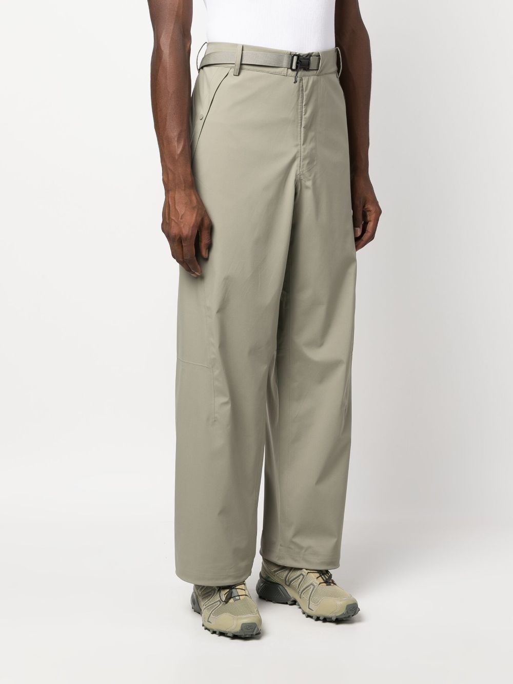 logo-patch belted wide-leg trousers - 3