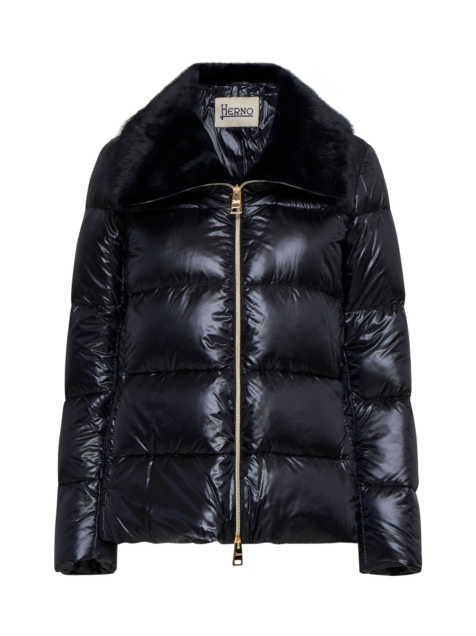 Faux fur and quilted nylon down bomber jacket - 1