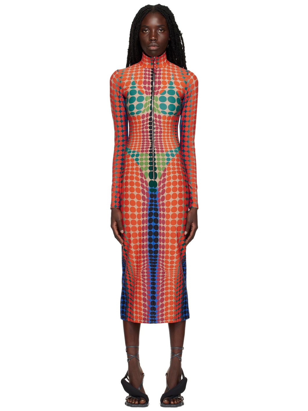 Purple & Orange Cyber Dots Midi Dress - 1