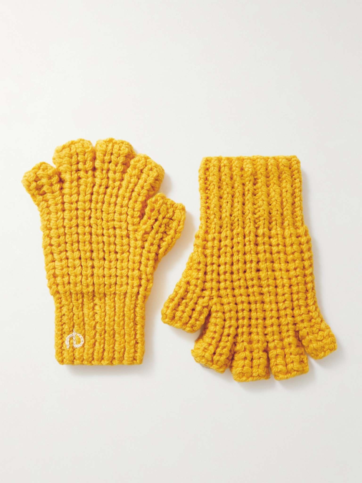 Logo-Embroidered Ribbed-Knit Gloves - 1