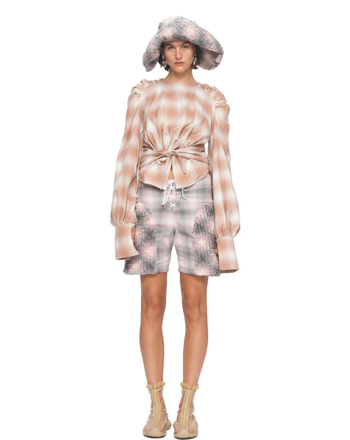 LAVENDER PLAID CLYDE X COLLINA STRADA MALA HAT - 5