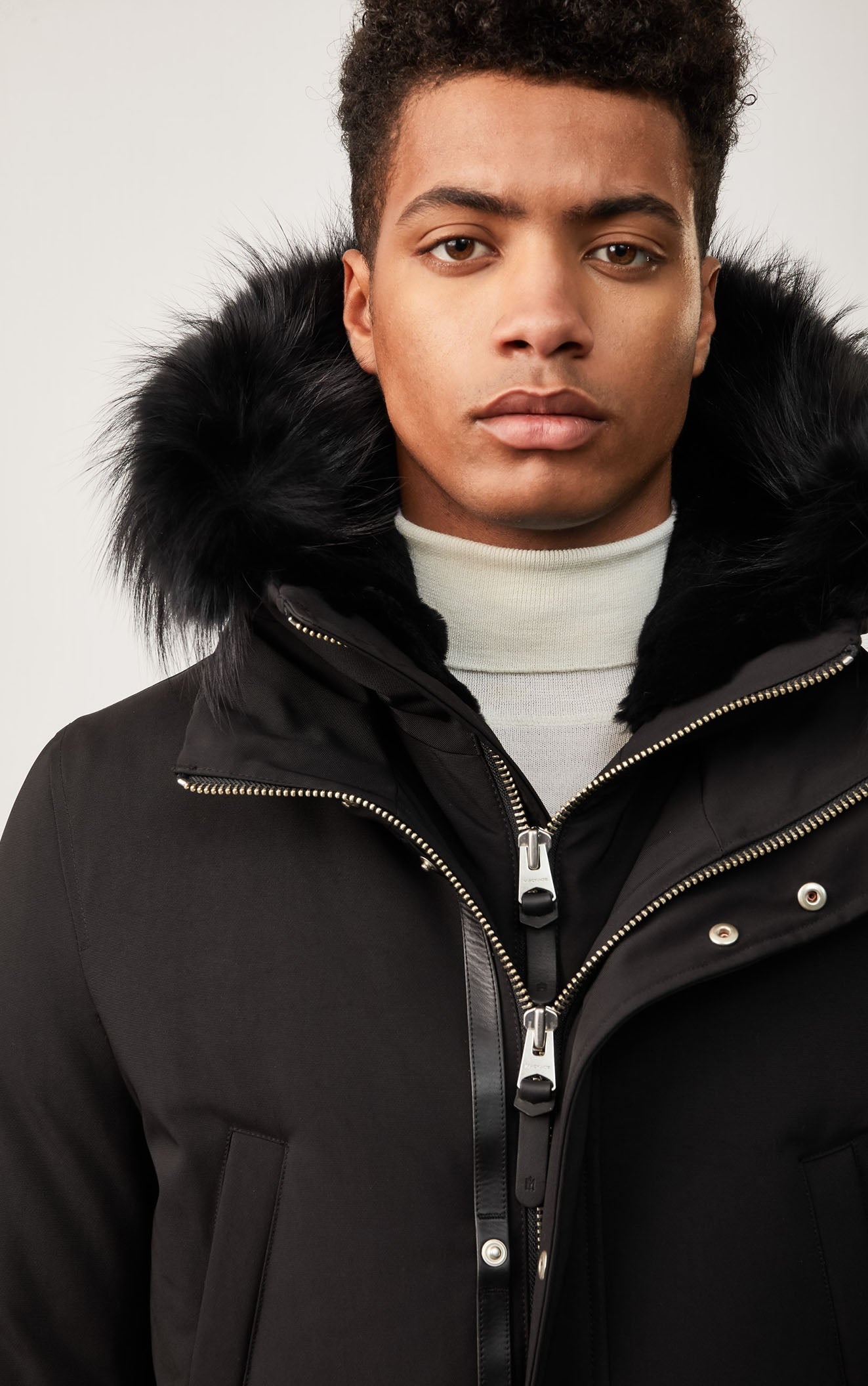 Moritz, Rabbit fur-lined twill parka with removable silver fox fur