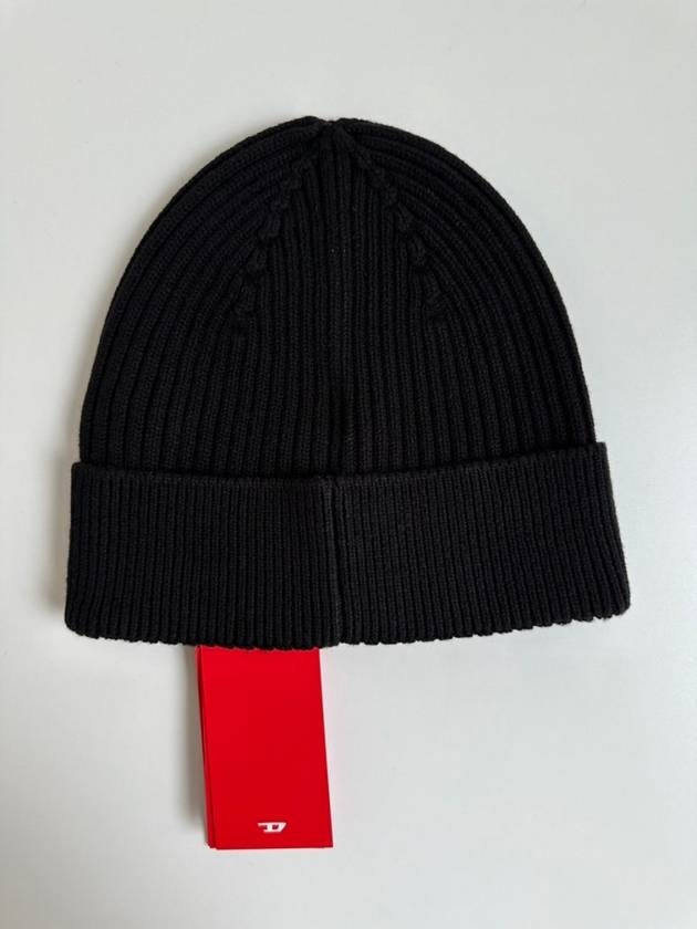 【DIESEL】BLACK CODER LOGO PATCH RIBBED BEANIE Diesel K Coder H Logo Patch Ribbed Beanie Black | balaan