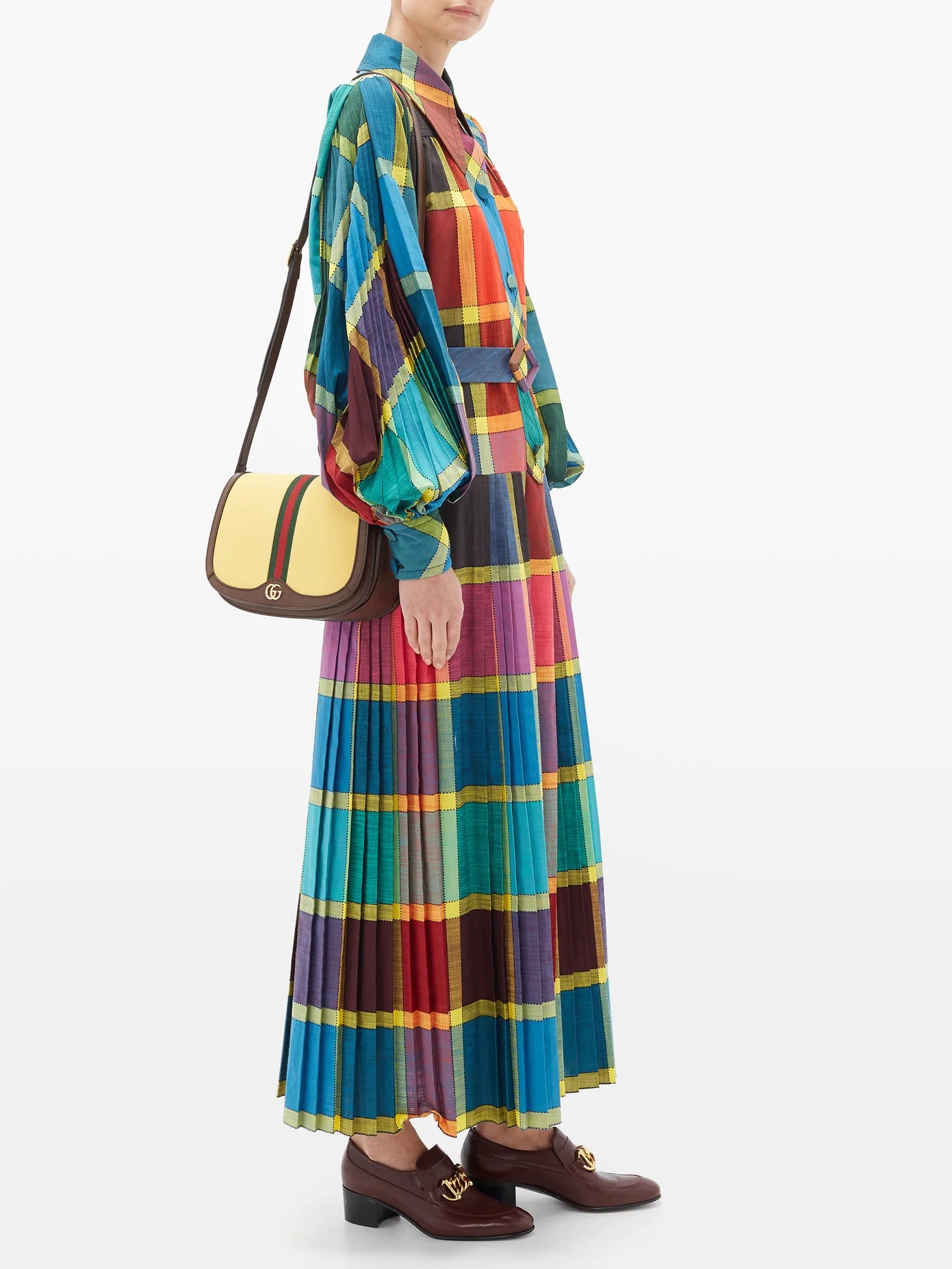 Madras-check pleated cotton fil-á-fil shirt dress - 2