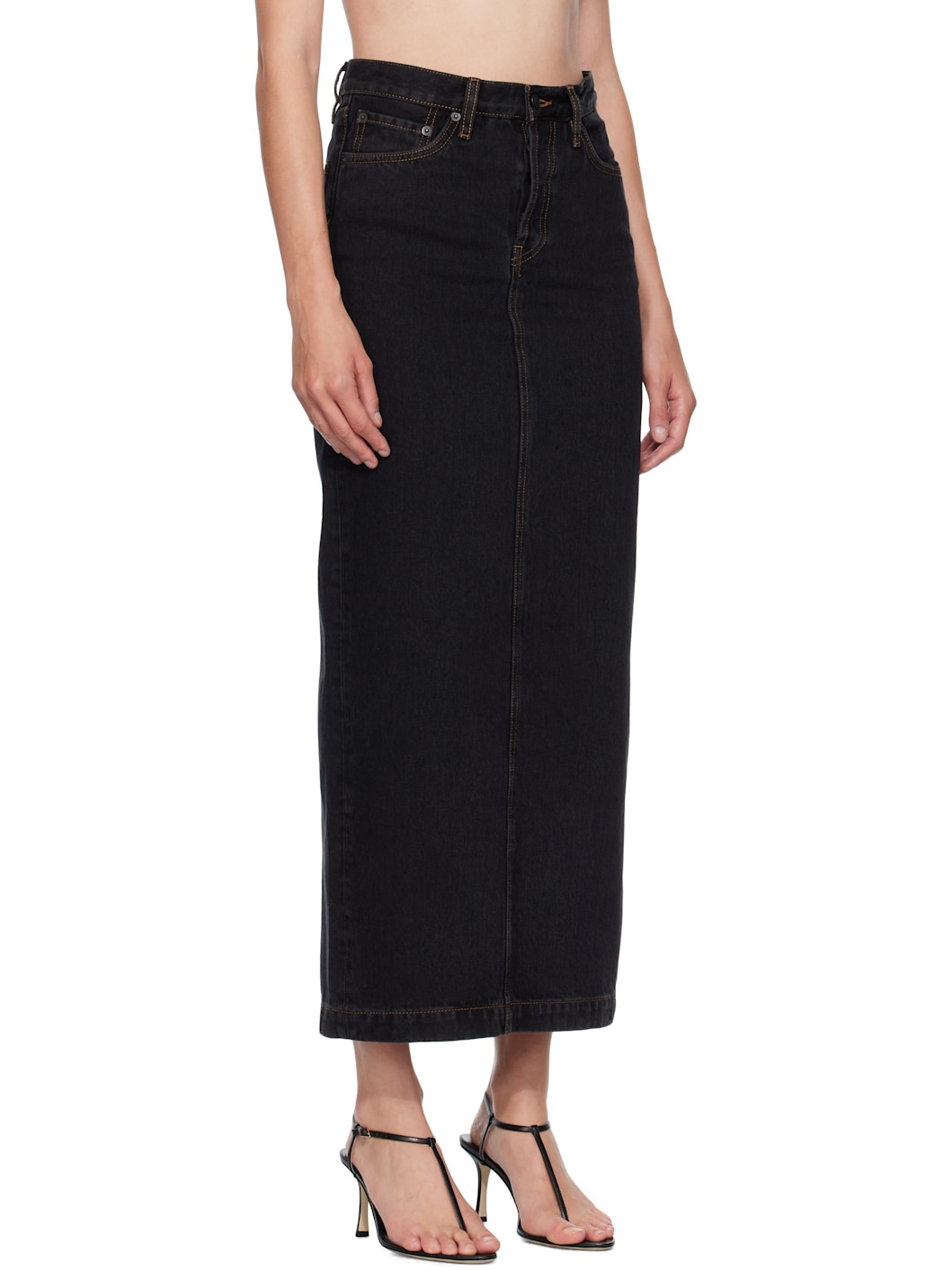 Black Denim Column Midi Skirt - 2