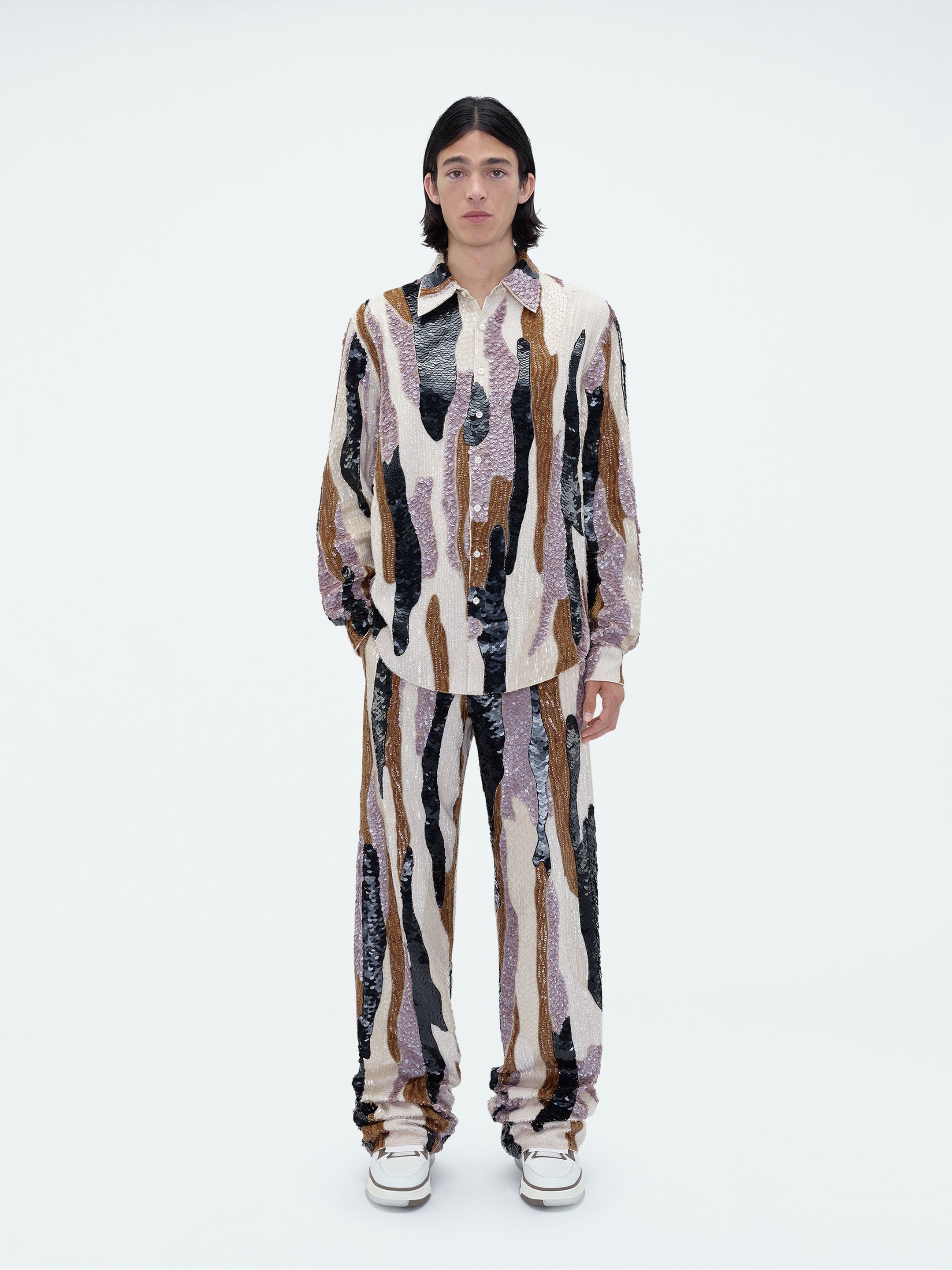 MIXED MEDIA SEQUIN BAGGY PANT - 2