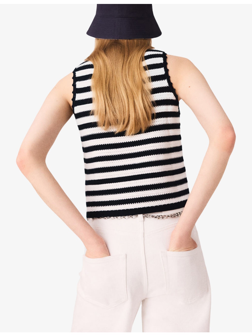 Striped Sleeveless Crochet-Knit Top - 4