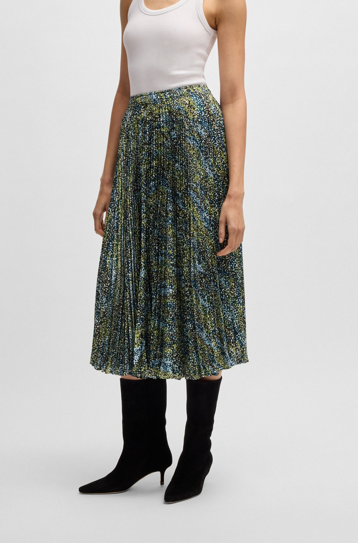 MIDI-LENGTH SKIRT IN PRINTED PLISSÉ SATIN - 2