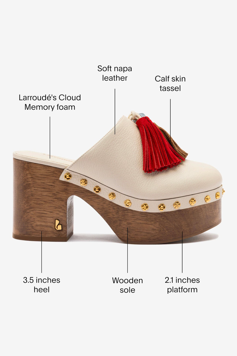 Miso Wooden Tassel Clog In Ivory Leather 5