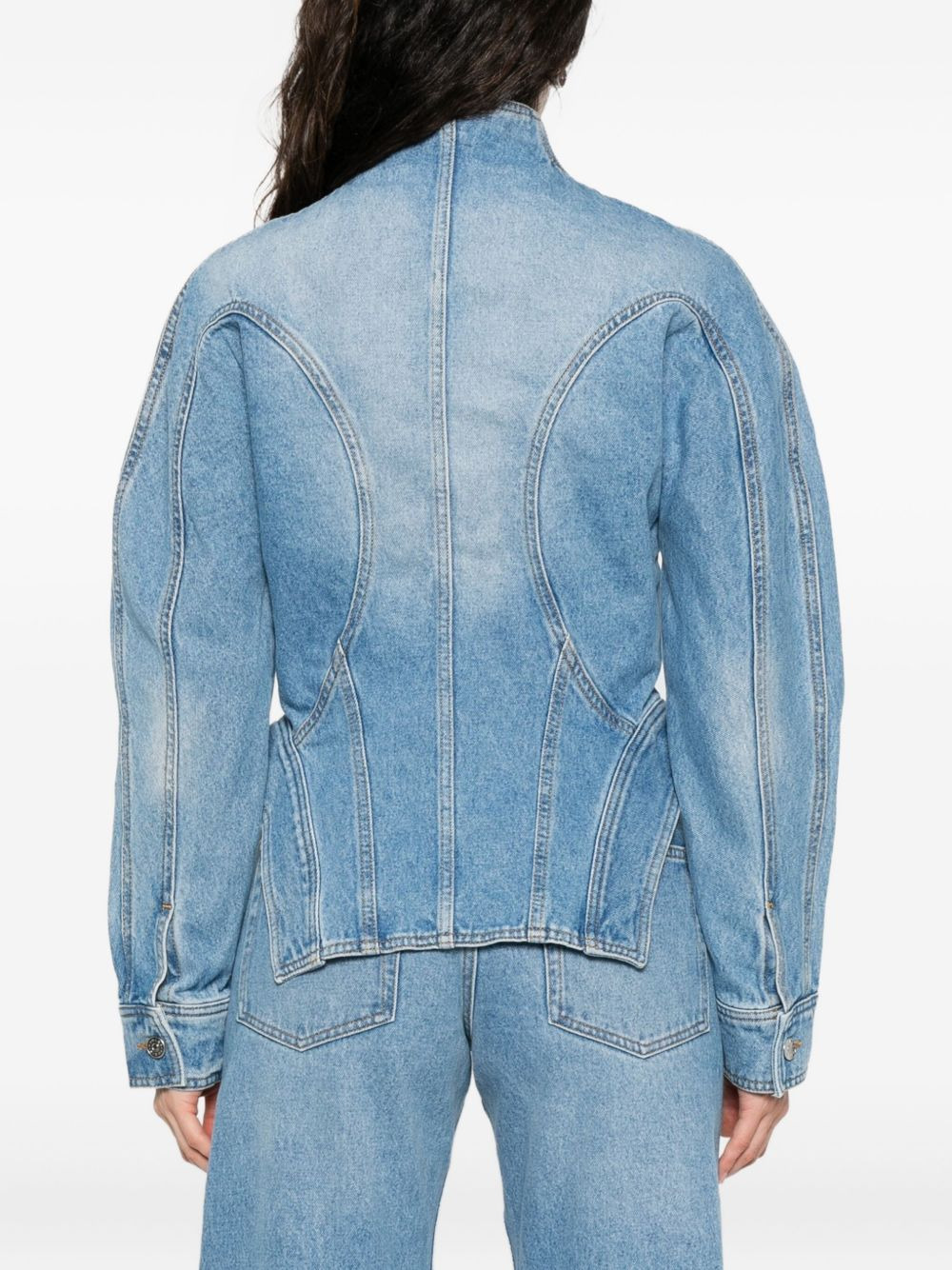 cinched button-fastening denim jacket - 4