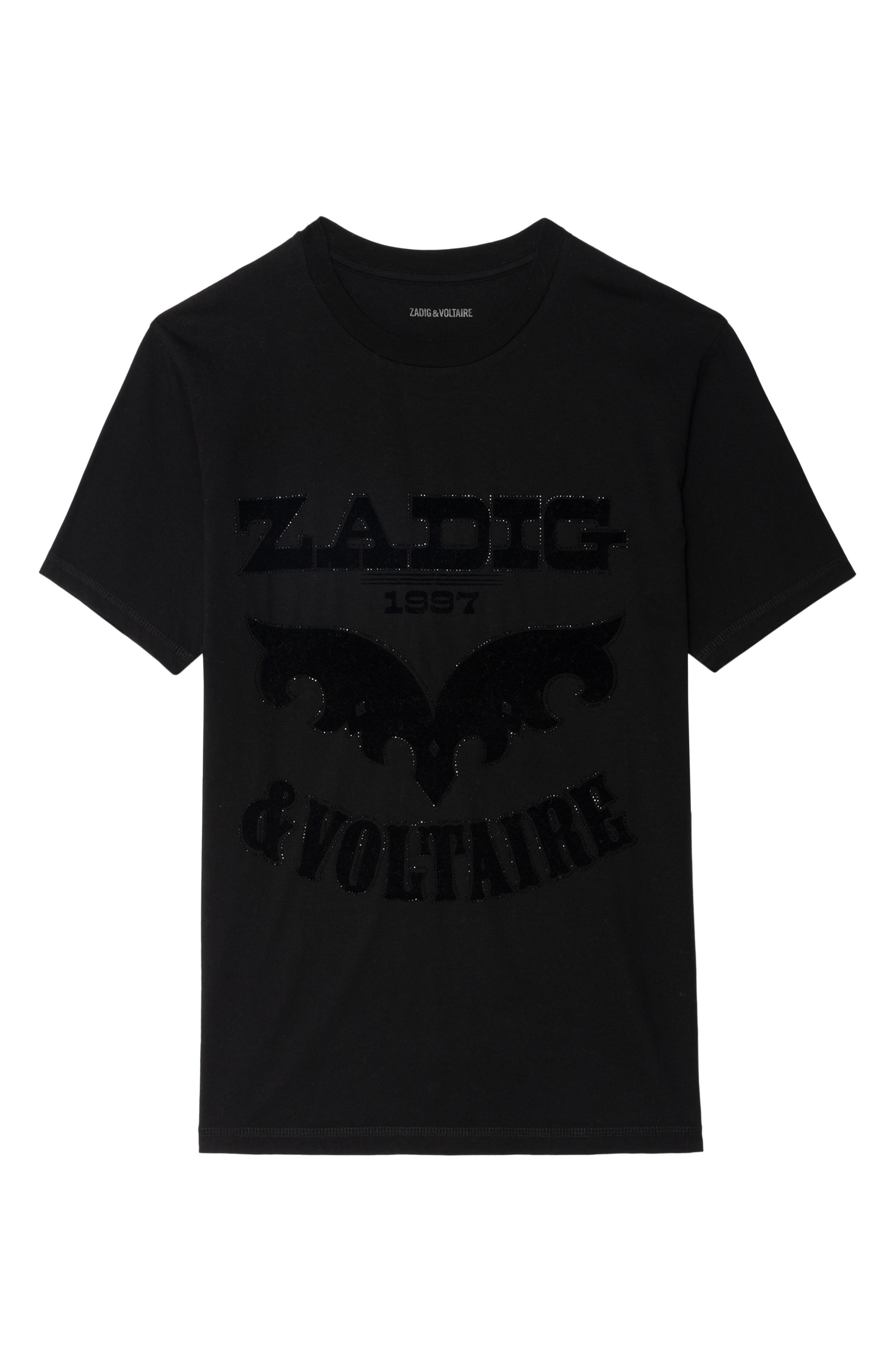 Zadig & Voltaire Edwin Crystal Embellished Flocked Logo T-Shirt in Black at Nordstrom - 5