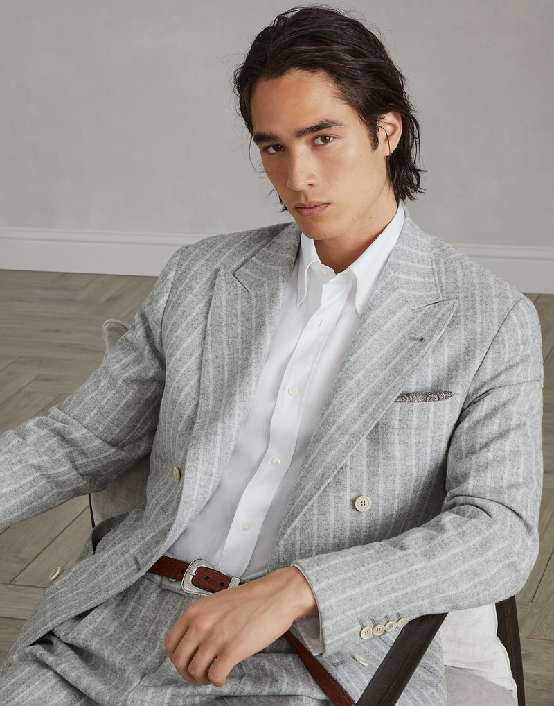 Comfort alpaca and wool chalk stripe one-and-a-half breasted deconstructed blazer with patch pockets 4