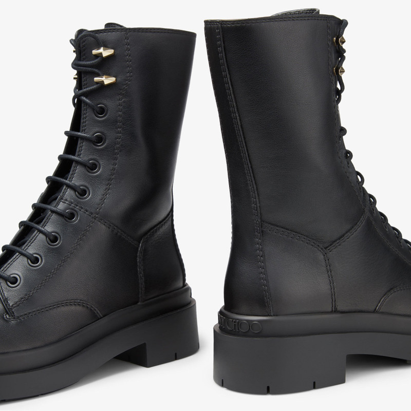 Nari Flat Black Leather Boots with Chain 4