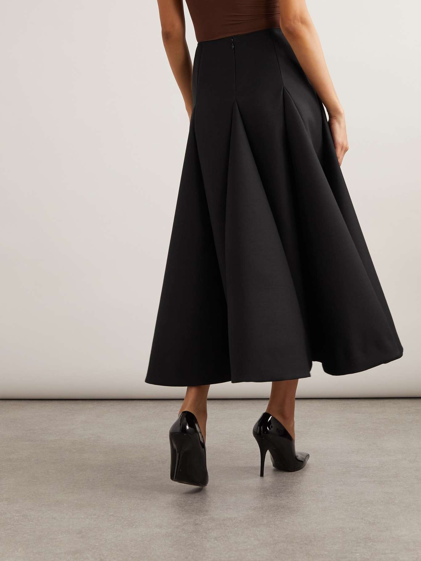 Paneled pleated wool and silk-blend crepe midi skirt - 4