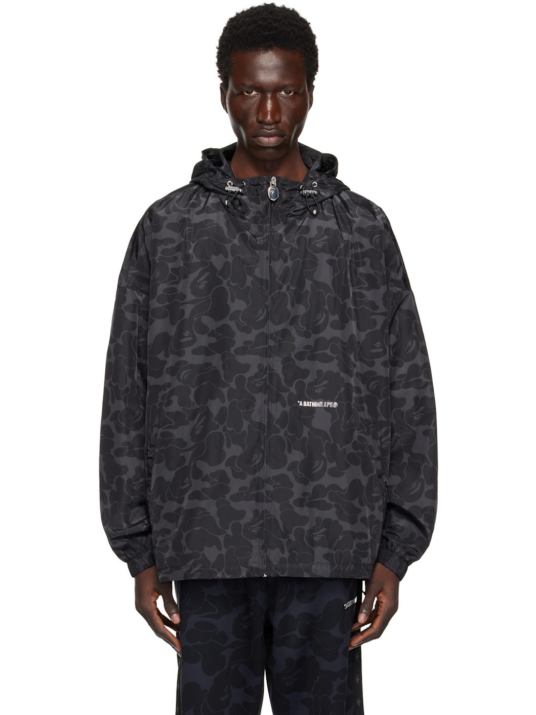 Black Solid Color Hooded Jacket - 1